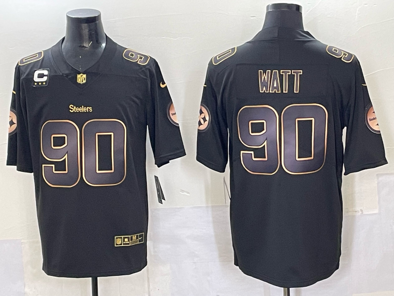 Men Pittsburgh Steelers #90 Watt Black Nike Limited NFL 2025 Jersey style 02